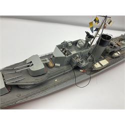 Model of the WWII K-Class Destroyer HMS Kelly, fitted with remote control equipment, untested (no controller), approximately L110cm