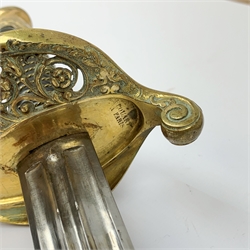 Early 19th century French Officer's sword, 85cm double edged triple fullered blade inscribed with French armourer's mark and dated 1816, brass hilt by Rouart a Paris (1825-1850) with open foliate decoration and ebony grip, steel scabbard, overall 102cm