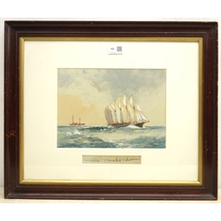  Frank Henry Mason (Staithes Group 1875-1965): 'American 7 Masted Schooner', watercolour heightened in white signed and titled 20cm x 27.5cm  DDS - Artist's resale rights may apply to this lot    