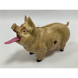Cast iron mechanical money bank in the form of a pig, H12cm