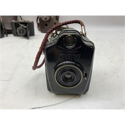 Bilora Boy Box Camera, with leather case, together with Zeiss Ikonta folding camera and another similar example 