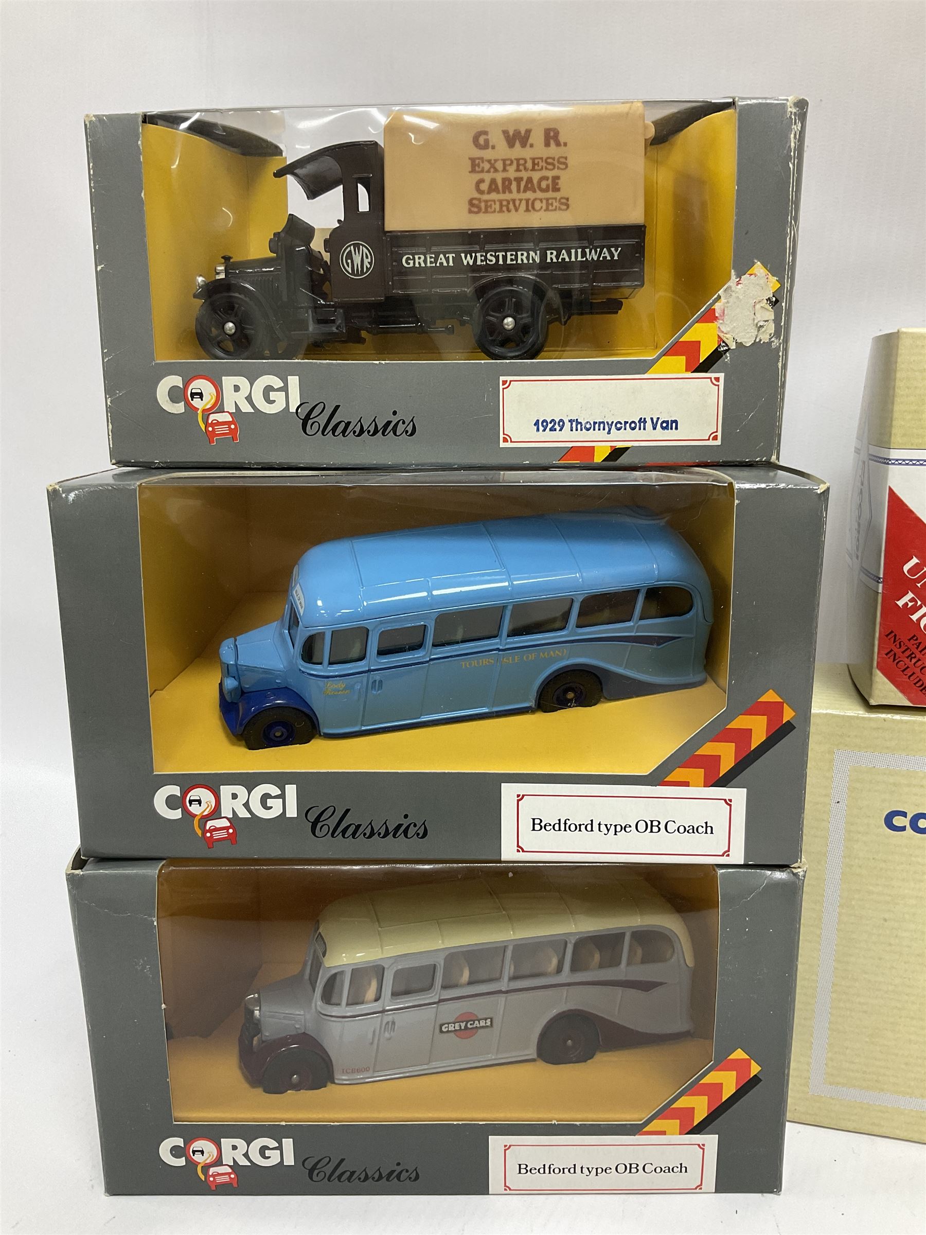 Corgi Classics - twenty one models to include 97106 The Fred Bobby Bedford OB Coach; 97108 The Granville Tours Bedford OB Coach; five Bedford type OB Coaches comprising 94912, D94927, C9494, D94914, 97100; further models 97319, 97372, 97370, 97317, 98456, 97368, 98164, 19702, 30501, 12501, 23101, 20202, C827 and D94924; all boxed (21) 