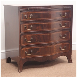  George III style mahogany serpentine bachelors chest, slide above four drawers, shaped apron with out splayed bracket feet, W77cm, H78cm, D51cm  