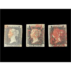 Three Great Britain Queen Victoria penny black stamps, all with red MX cancels