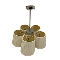 Brass twelve branch chandelier, heavy brass five branch chandelier and a modern light fitting (3)