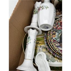 Five ‘The Juliana Collection’ figures, Capodimonte figure of a cobbler, four decorative cat plates, another decorative plates and Aynsley china