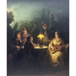 After Petrus van Schendel (Dutch 1806-1870): A Summer Evening by Lamp and by Moonlight, oil on board unsigned 59cm x 49cm 