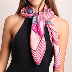 Hermès - ‘Hermès Sport’ silk scarf, designed by Anamorphée, first issued 2013, grey, burgu...