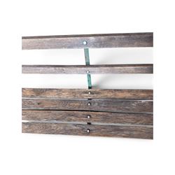 Coalbrookdale - Lily Pad design cast iron an wood slatted garden bench, late 19th century Aesthetic Movement, no. 217569, painted in green with iron centre support and seat stretcher, hardwood slatted