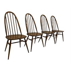 Four Ercol medium elm and beech chairs, high hoop back