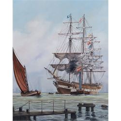 Keith Sutton (British 1924-1991): 'Malabar - Blackwall Frigate' and 'Royal Sovereign', two oils on canvas board signed and dated 1984 and 1985, in matching frames, 50cm x 40cm