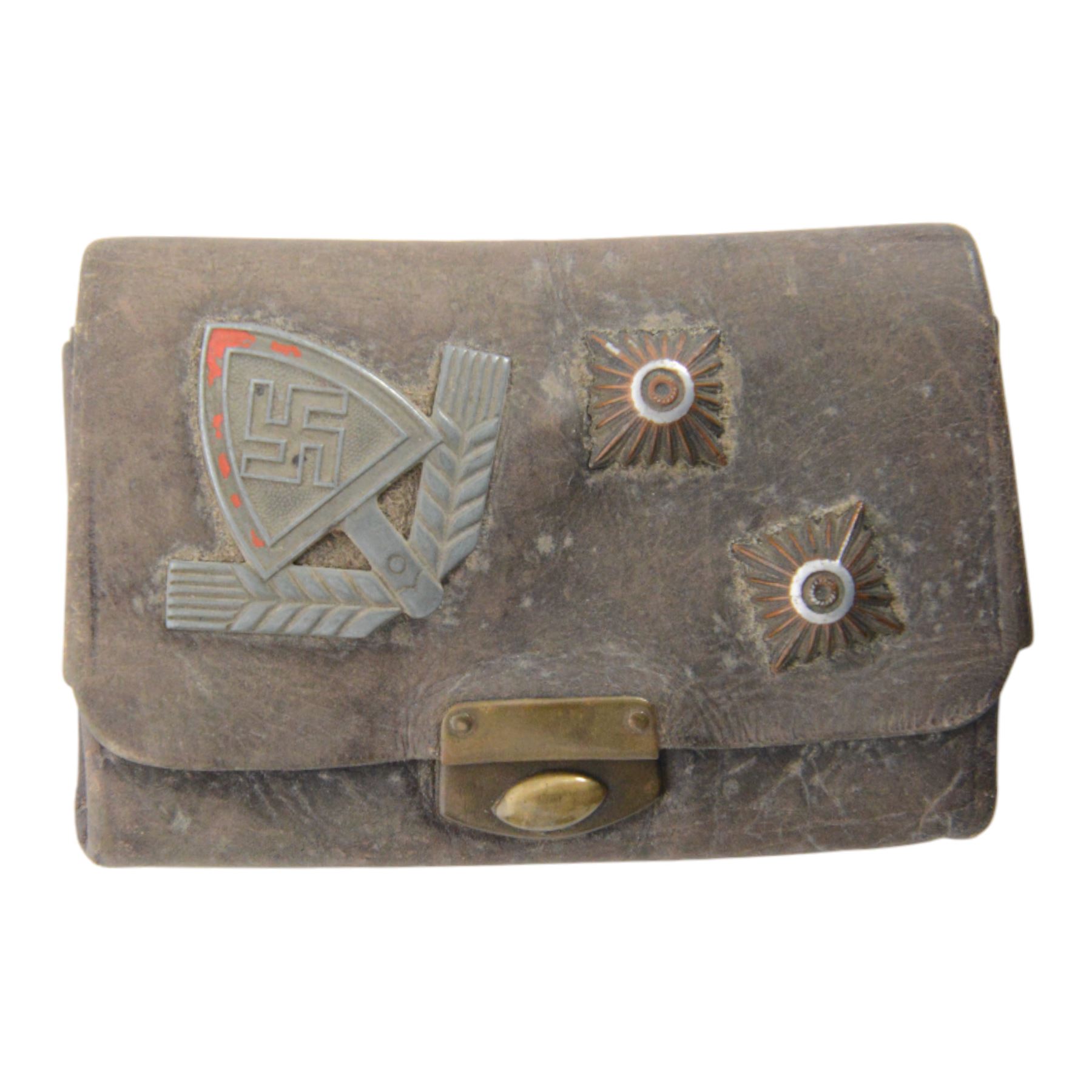 WWII German leather wallet with RAD Labor service badge and pips