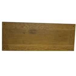 Laura Ashley - contemporary Milton oak console table, rectangular top over two drawers with pewter effect bow handles, on square legs supported by stretcher 