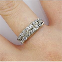 Victorian 15ct gold and silver two row diamond half hoop ring, two rows of old cut diamonds set in silver, total diamond weight approx 0.70 carat