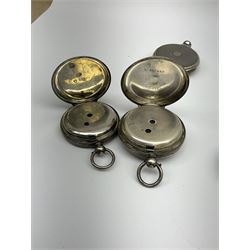 Five Victorian silver lever and cylinder pocket watches including 'The Midland Lever' and Acme Lever', stamped 935 or hallmarked and six chrome/plated pocket watches