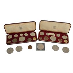 Two Queen Elizabeth II 1953 proof ten coin sets, crown to farthing, in original cases, and...
