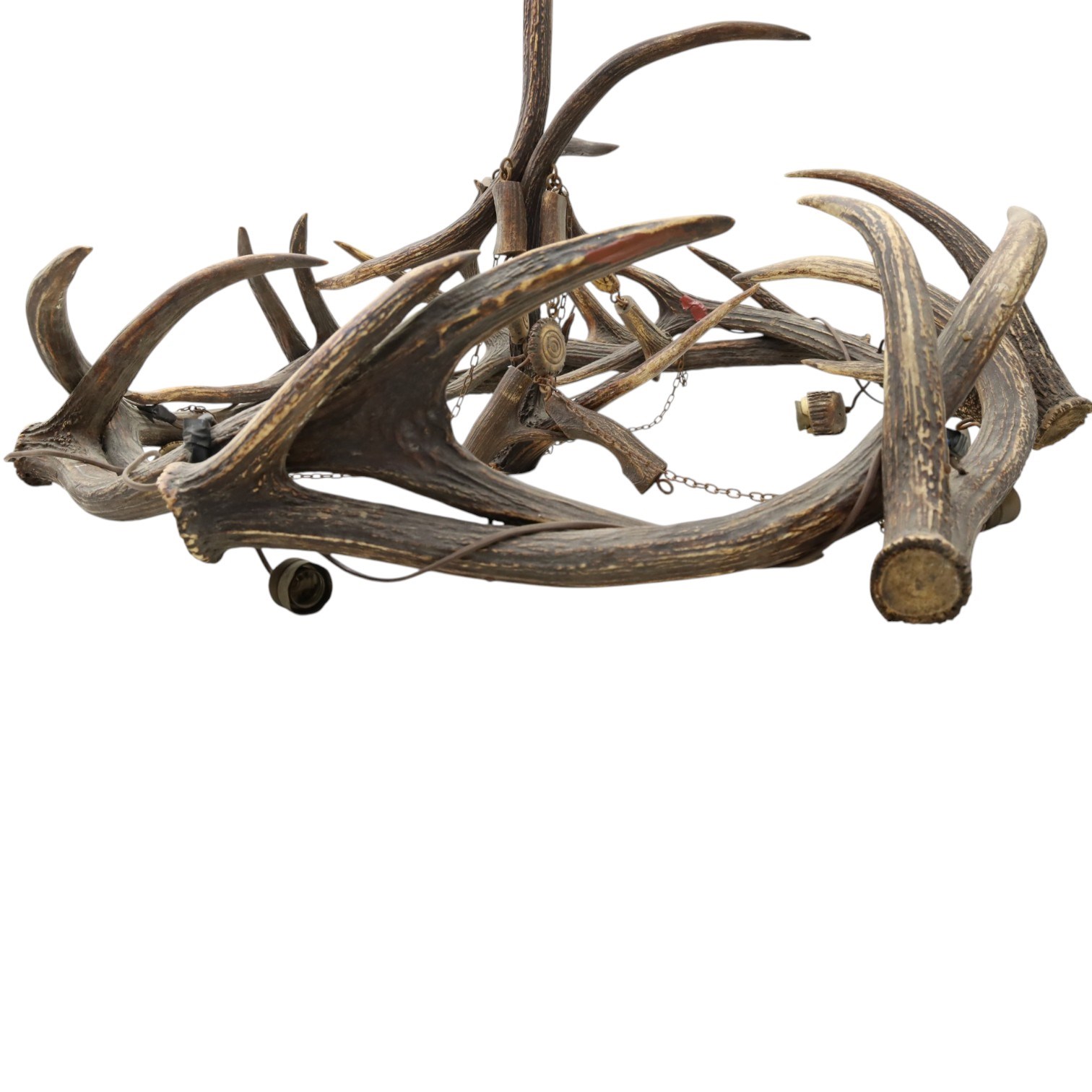 Antlers/Horns - Deer antler chandelier, of circular form, with five fitted lights