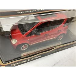 Maisto - six 1:18 scale models comprising Chrysler PT Cruiser; Honda S2000; Mercedes-Benz A-Class; Mercedes-Benz ML320; Special Edition Jaguar Mark II; and Special Edition Mustang Mach III; all boxed (6)