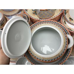 Villeroy & Boch Gallo design Switch 4 Naranja & Nazare pattern tea and dinner wares, to include seven dinner plates, twin handled lidded tureen, five mugs, four saucers, jug, lidded sucrier, large bowl,  seven ramekins, various side plates, two bowls etc
