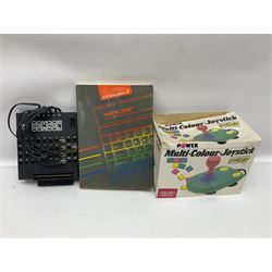 Sinclair ZX Spectrum +2 128k, Sinclair joystick, RAM Turbo joystick add-on, Comcon joystick interface, Power Supply Unit, unassociated multi-colour joystick, original instruction manual and a quantity of mostly Spectrum 48k games