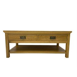 Light oak coffee table fitted with two drawers and undertier 