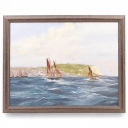 Robert Overy (British 1928-2018): Boats off Scarborough, two oils on canvas board signed and dated '92, larger 39cm x 49cm (2)