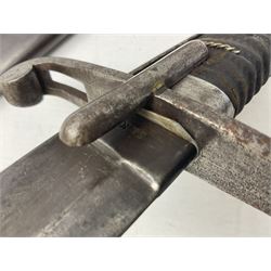 Italian M1833 Sabre with slightly curving 79cm fullered steel blade, the plain steel hilt with 'D' shaped knuckle bow, langets and wire-bound leather grip; in steel scabbard with single hanging ring L101cm overall