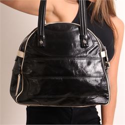 Tod’s - Tote Madis handbag in black patent leather, with twin rolled top handles, contrasting pale piping, silver-tone hardware, embossed Tod’s branding and hanging leather tag with ball-chain detail, with original Tod’s product tag and dust bag