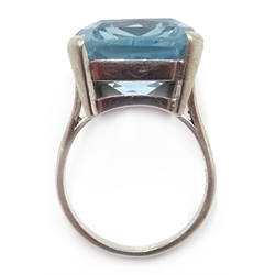  Large white gold emerald cut aquamarine ring, stamped 18ct  