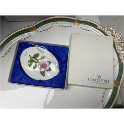 Royal Crown Derby duck, together with Emma Bridgewater mug, Coalport wall plaque and other ceramics and glassware etc, in three boxes 