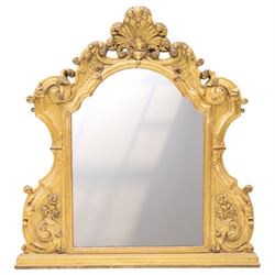 19th century Italian Baroque Revival carved giltwood and gesso wall mirror, the large acan...
