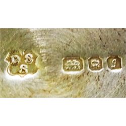 Pair of modern silver peppers, of baluster form with girdle, hallmarked David Shaw Silverware Ltd, London 1983, H7.5cm, contained in fitted box, approximate silver weight 2.84 ozt (88.6 grams)