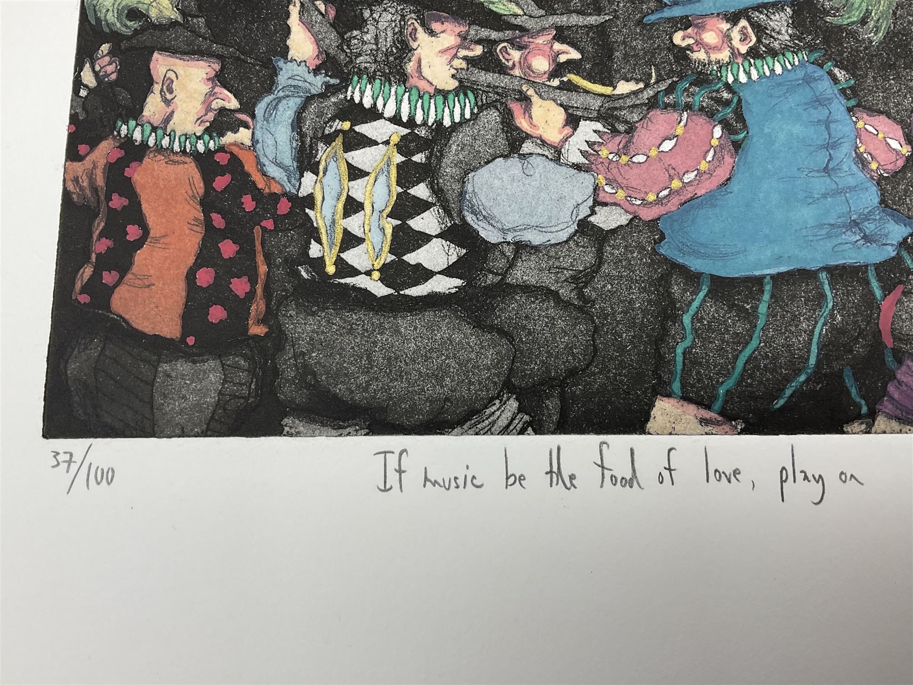 Mychael Barratt (Canadian 1961-): 'If Music be the Food of Love Play On', limited edition etching with hand-colouring signed titled and numbered 37/100, 16cm x 29cm