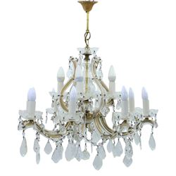 20th century Maria Theresa style twelve branch chandelier, gilt metal frame with scrolling...