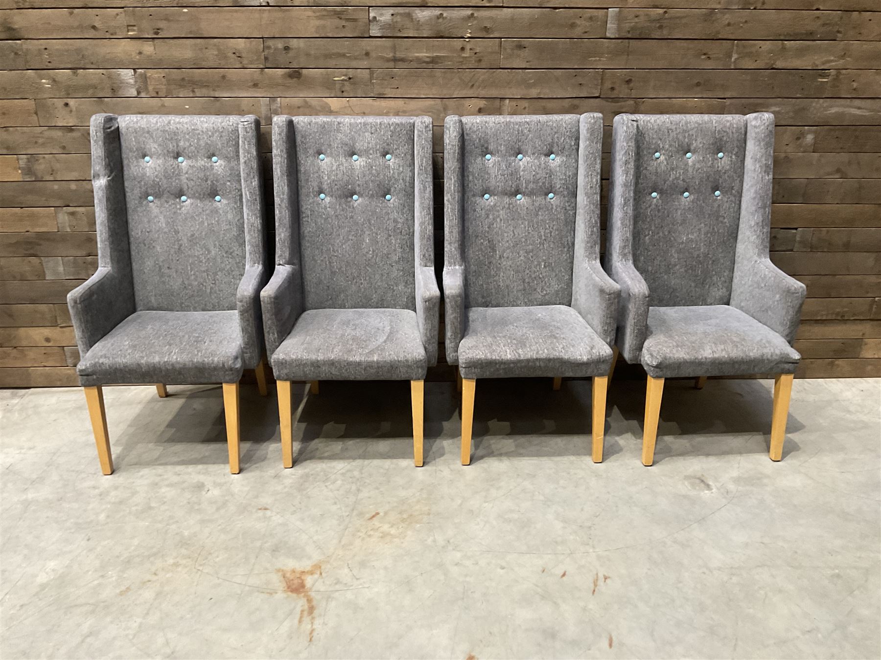 4 x high back armchair, upholstered in textured beige fabric