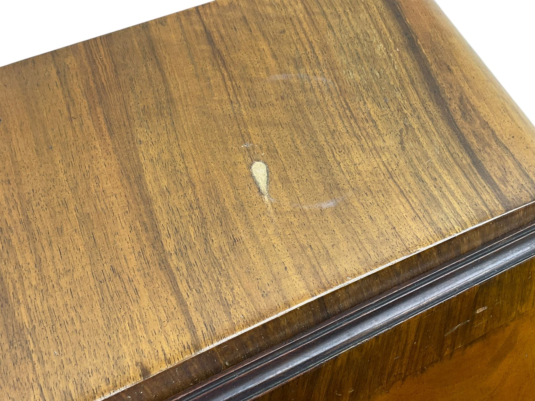 Mid-20th century walnut bureau desk, figured fall front enclosing fitted interior, three graduating drawers below, on cabriole feet