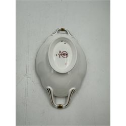 Royal Crown Derby Old Imari pattern 1128 twin handled sweetmeat dish, upon an oval pedestal, with printed mark beneath, H4.5cm, including handles W22.5cm 