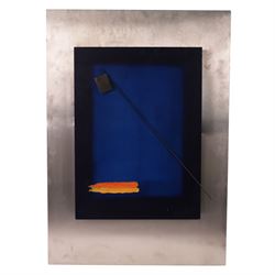 Mix medium sculpture, the central panel of rectangular form with a blue background with or...