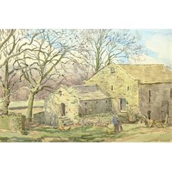 E C Clark (British 20th century): 'Scow Farm', watercolour signed 36cm x 54cm