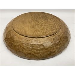 Mouseman - tooled oak fruit bowl, carved with oversized mouse signature, by the workshop of Robert Thompson, Kilburn 