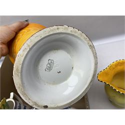  Burleigh ware jug with squirrel handle, together with similar falcon ware jug,  Shelley vase decorated in an orange colourway with fluted rim, and Royal Cauldon Dragon pattern tea and dinner wares, in two boxes