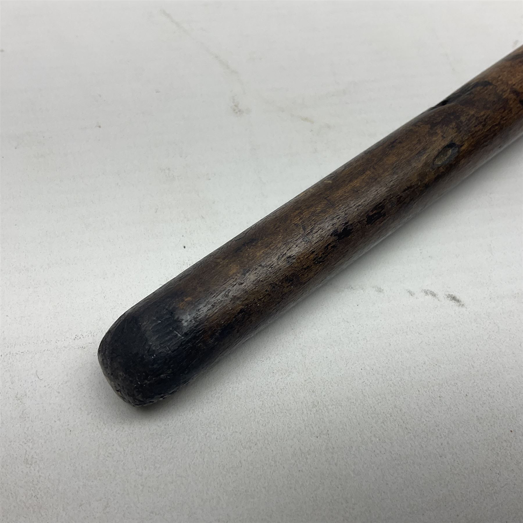 19th century malacca walking cane with scrimshaw handled in the form of a clenched fist holding a scroll, H86cm 