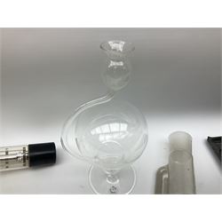 Quantity of laboratory and physics glassware including 'Guinea and Feather' equipment; boxed Latent Heat apparatus; Maltese Cross tube; atmospheric air pressure indicator flask; electroscope discharge tubes etc