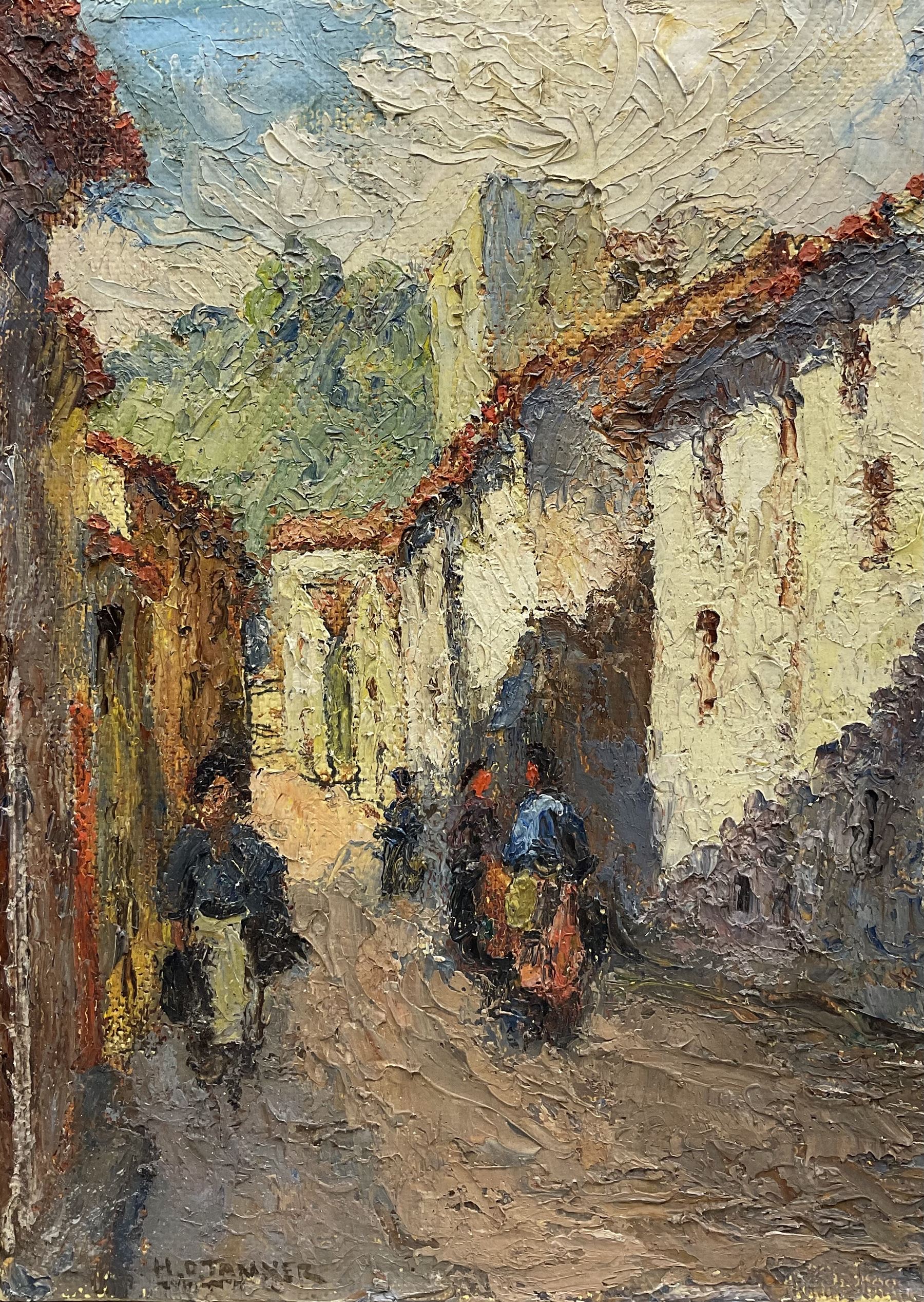 Circle of Henry Osswa Tanner (American 1859-1937): North African Street Scene, oil on board signed 30cm x 22cm (unframed)
