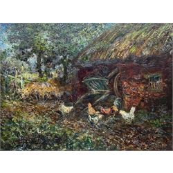 John Falconar Slater (British 1857-1937): Chickens in the Farmyard, oil on board signed 44cm x 60cm