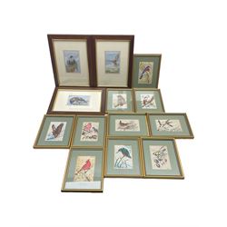 Set of thirteen J & J Cash Ltd woven pictures of birds