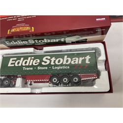 Corgi Hauliers of Renown - four limited edition 1:50 scale Eddie Stobart heavy haulage vehicles comprising CC13812 Mercedes-Benz Actros Curtainside; CC15002 Iveco Stralis Curyainside; CC13722 Scania R Fridge Trailer; and CC15202 MAN XLX; all boxed (4)