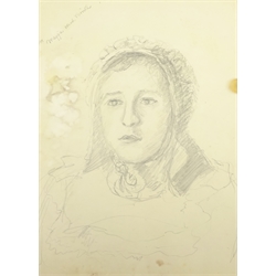  Attrib. Harold Knight (Staithes Group 1874-1961): 'Maggie Ward Verrill' 'Mrs Hannah Ward' et al., six pencil sketches unsigned some titled 26cm x 20cm (unframed) Provenance: Hannah Ward was the vendor's great great grandmother and Margaret Verrill, Hannah's daughter. The Ward/Verrill families who lived in Gun Gutter and Church Street Staithes, had connections with Harold Knight. Hannah who owned three or four cobles and several properties in Staithes probably features in several of Knight's paintings  DDS - Artist's resale rights may apply to this lot  