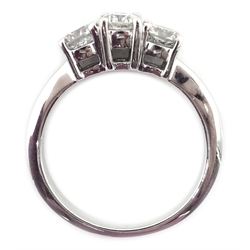  White gold three stone diamond ring, stamped 14K, diamonds approx 1 carat  