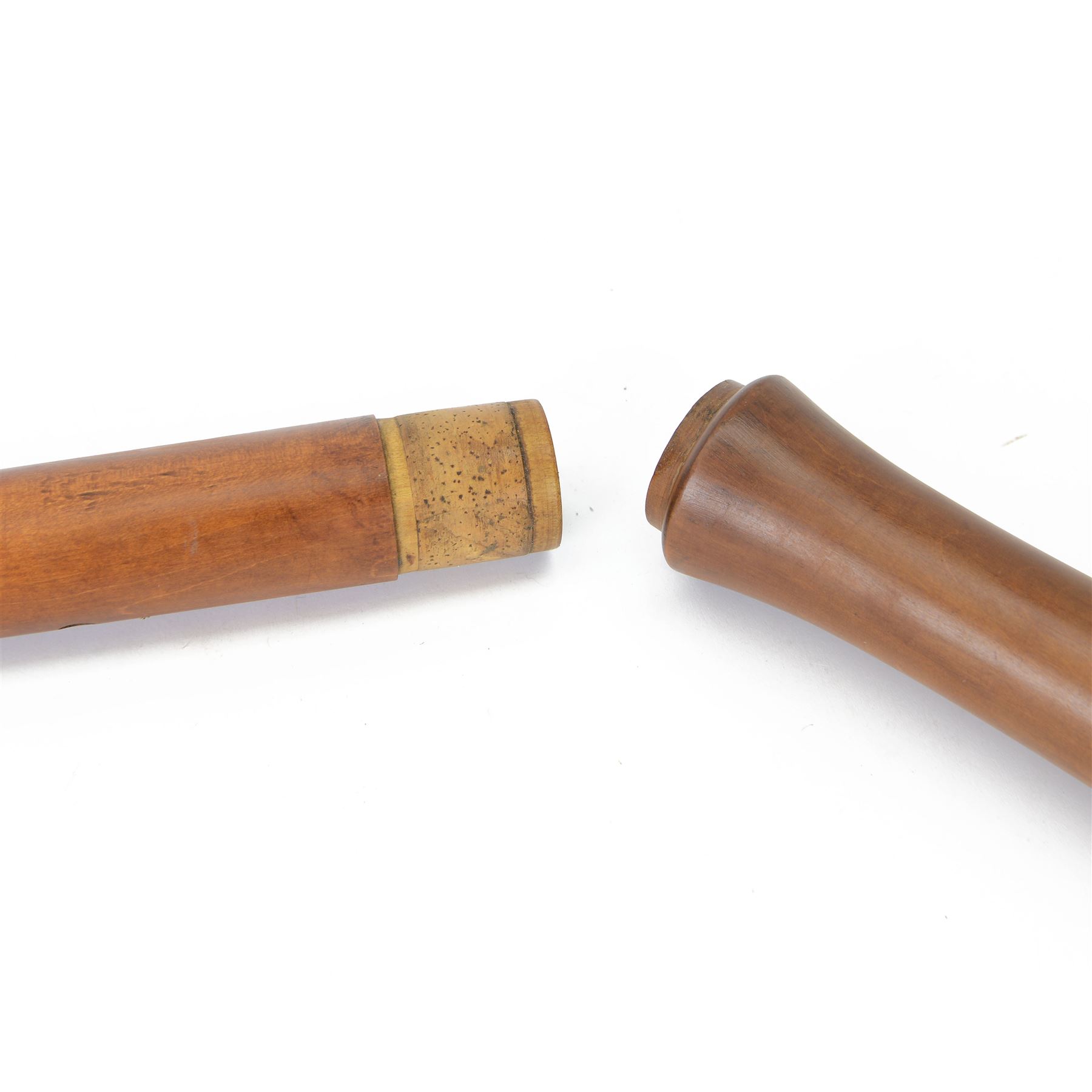 Replica Renaissance Bass recorder in Pearwood, authentic duct blown period instrument with two keys, possibly German.